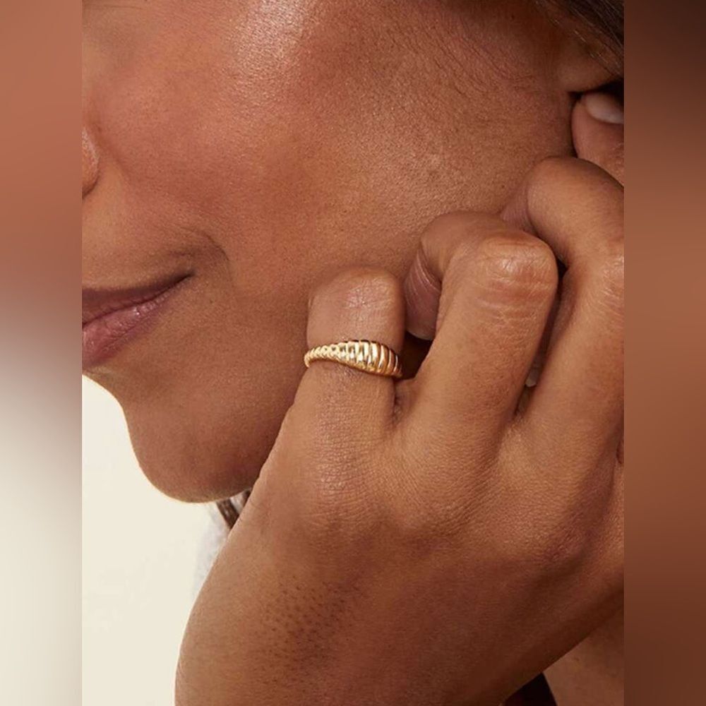 Anthropologie Gold Ribbed Dome Ring